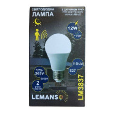 Лампа світлодіодна Lemanso A60 12W 6500K холодна Е27 LM3837 вбудований датчик руху