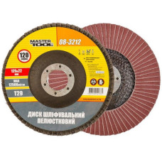 Диск шліфувальний пелюстковий конусний Mastertool 08-3212 Т29 зерно 120 125x22мм Диск шліфувальний пелюстковий конусний Mastertool 08-3212 Т29 зерно 120 125x22мм