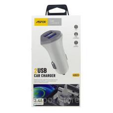 Автомобільний зарядний пристрій Aspor A903 5V/3.4A 2USB білий