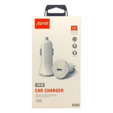 Автомобільний зарядний пристрій Aspor A906 PD 5V/3.0A USB-С білий