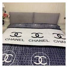 Плед-покривало полуторний велсофт Chanel 160x200см біло-чорний
