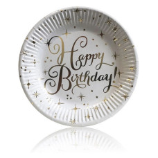 Тарілки дитячі Happy Birthday паперові одноразові 18см 10шт золото