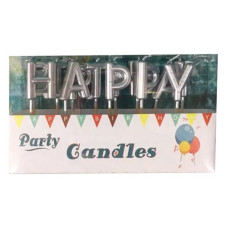 Свічки для торта Happy Birthday срібло