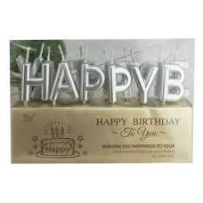 Свічки для торта Happy Birthday сріблясті