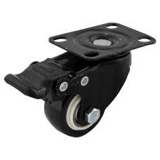 Ролик меблевий поворотний гумовий d40мм з майданчиком і гальмом чорний Китай