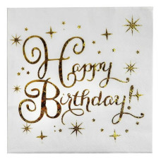 Серветки паперові Happy Birthday двошарові золото 20штук