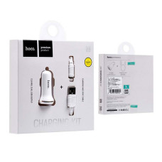 Автомобільний зарядний пристрій Hoco Z1 5V / 2.1А 2 USB plus Lightning кабель білий