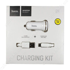 Автомобільний зарядний пристрій Hoco Z1 5V / 2.1А 2 USB plus Micro USB кабель білий