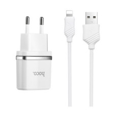 Мережевий зарядний пристрій Hoco C12 2.4A 2USB плюс кабель Lightning USB білий