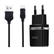 Мережевий зарядний пристрій Hoco C12 2.4A 2USB плюс кабель Micro USB чорний