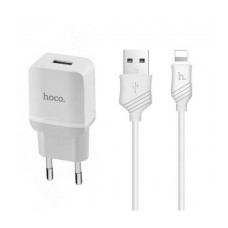Мережевий зарядний пристрій Hoco C22А 2.4A 1USB плюс кабель Lightning USB білий
