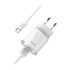 Мережевий зарядний пристрій Hoco C37A Thunder 2.4A 1USB плюс кабель USB Type-C білий
