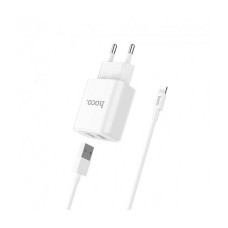 Мережевий зарядний пристрій Hoco C62A Victoria with 2.1A 2USB плюс кабель Micro USB білий