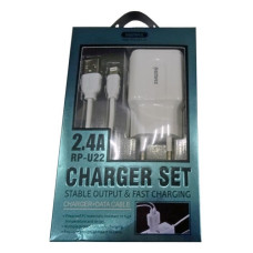 Мережевий зарядний пристрій Remax RP-U22 2.1A 2USB плюс кабель Lightning USB білий Мережевий зарядний пристрій Remax RP-U22 2.1A 2USB плюс кабель Lightning USB білий