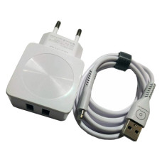 Мережевий зарядний пристрій Wuw Т06 2.1A 2USB плюс кабель Lightning USB білий