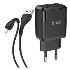 Мережевий зарядний пристрій Hoco N7 Speedy dual port charger set Lightning чорний