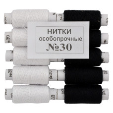 Нитка бавовняна Нікополь 30 5 чорних і 5 білих